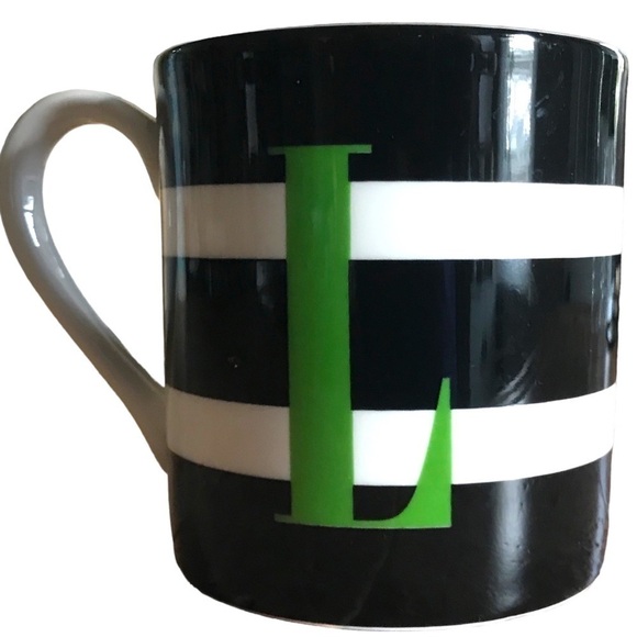 Kate Spade For Lenox To The Letter Initial L Mug Black White Stripe - Picture 1 of 4
